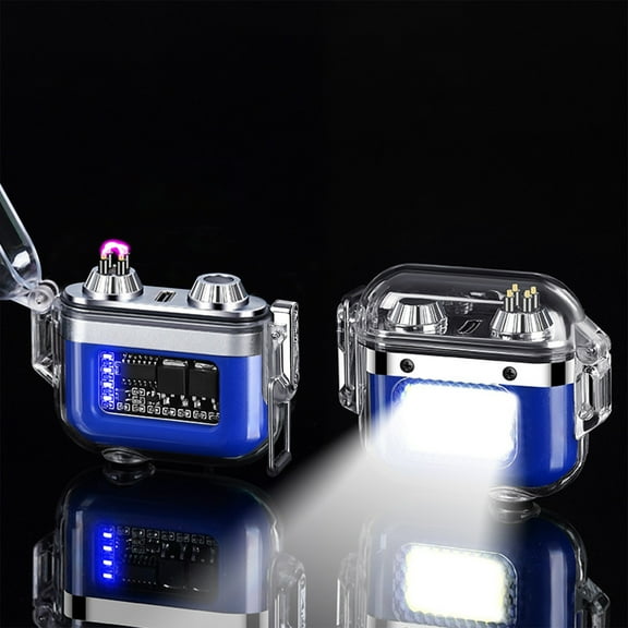 USB Rechargeable Plasma Lighter Windproof Flameless Electric Lighter for Outdoor Camping - Survival Gear with LED Light Paracord Lanyard(Blue)