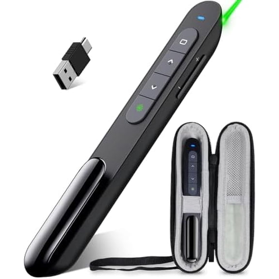 USB Rechargeable RF 2.4 GHz Green Light Presentation Remote, Powerpoint Clicker Wireless Presenter Presentation Clicker Slide Advancer for Mac/Keynote/PC/PPT$$Office