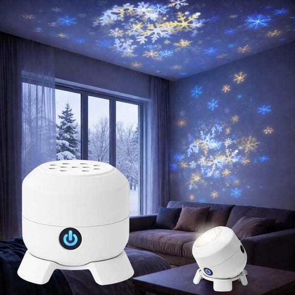 USB Rechargeable Rotating LED Projector Light with Snowflake and Dolphin Ocean Wave Patterns, Adjustable Brightness Night Light for Bedroom, Holiday Decor, Kids and Ambient Room Lighting