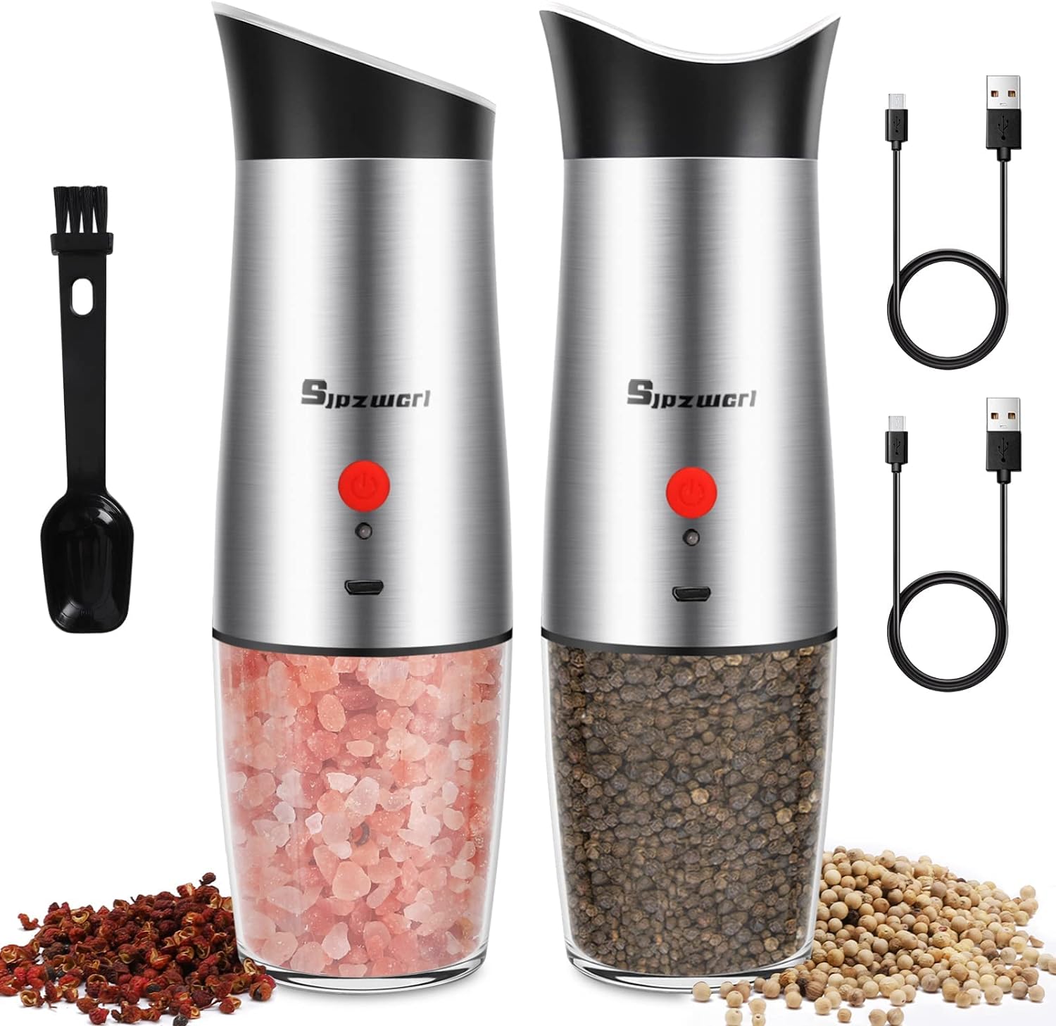 USB Rechargeable Salt and Pepper Grinder Set Electric Pepper Grinders