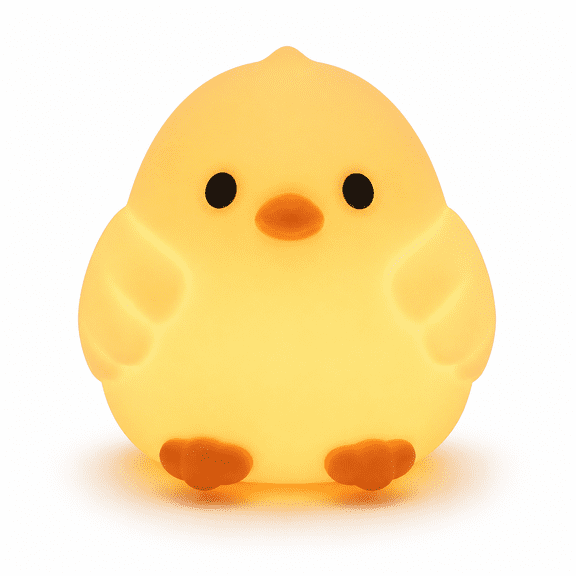 USB Rechargeable Silicone Night Light, Cute Chick Ambient Bedside Lamp with Tap Control, Warm Glow & 7-Color Flowing Light, Timer Function Mood Light for Bedroom, Desk & Home Decor