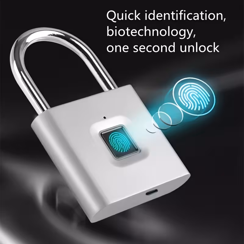 USB Rechargeable Smart Padlock with Fingerprint Recognition, Keyless Security Lock for Home, Office, Backpack, Luggage & Warehouse