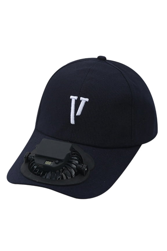 USB Rechargeable Solar Cooling Fan Baseball Cap With Embroidery V Logo Adjustable Sun Protection Hat Safe Durable Resistant for Fishing Gardening Outdoor Daily Wear 21.26-23.23 Inch