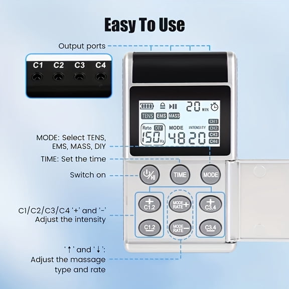 USB Rechargeable TENS + EMS Unit: 20 Levels, 48 Modes for Muscle Pain Relief in Back, Neck, Shoulders, Knees, Wrists. Includes 8 Pads & Case. Ideal Gift.