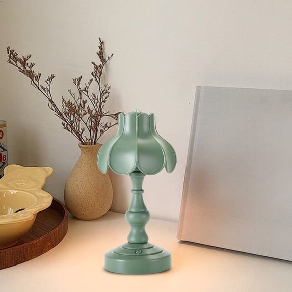 USB Rechargeable Table Lamp, LED Bedside Night Light, Mini Desk Lamp for Bedroom Dorm, Vintage Style Accent Lamp with Touch Control(Green-A)