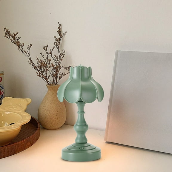 USB Rechargeable Table Lamp - Mini LED Bedside Night Light with Vintage Design, Dimmable Desk Lamp for Bedroom, Dorm Room - Green White Red Gray