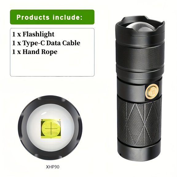 USB Rechargeable Tactical LED Flashlight with Fresnel Lens & COB Side Light, 9 Modes, High Lumens, Fire Starter Function, Hanging Hook for Camping, Outdoor & Emergency