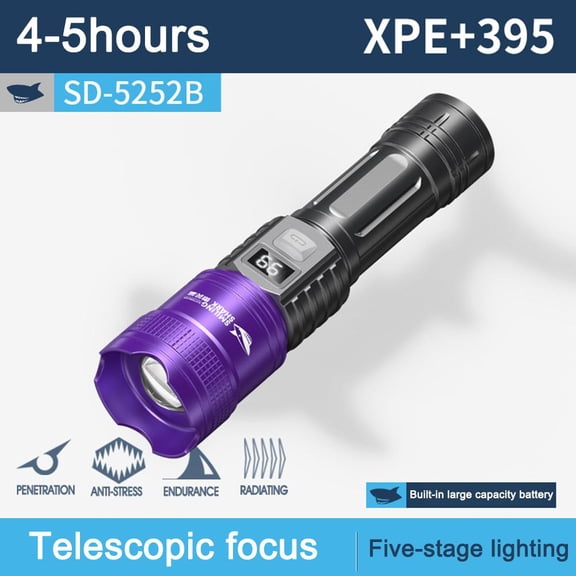 USB Rechargeable UV Flashlight ABS 15.2x4CM, 1200mAh 1200-Lumen 5-Mode Torch, for Pet Urine Stain Detection & Banknote Inspection