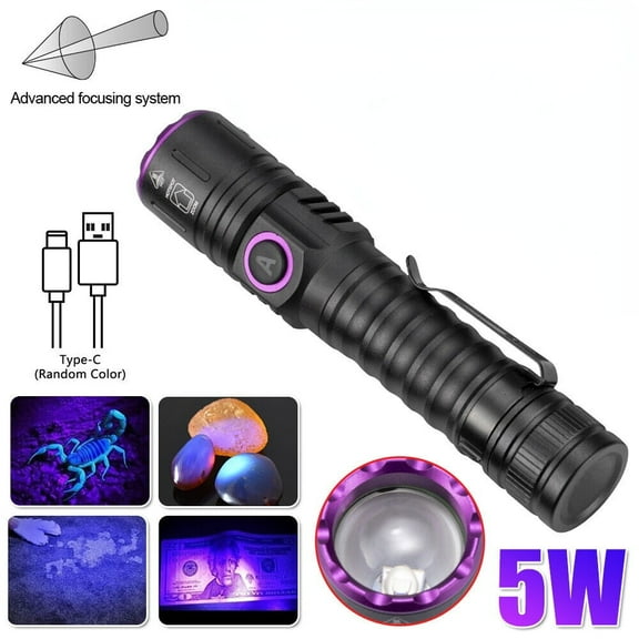 USB Rechargeable UV Light LED Flashlight 365nm Blacklight Inspect Torch Zoomable