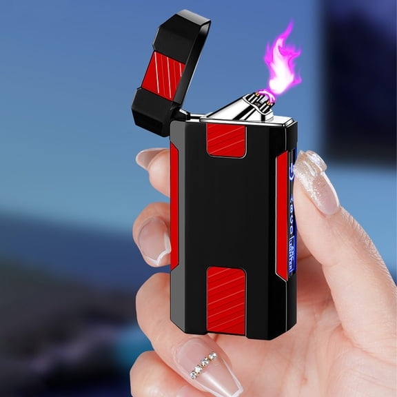 USB Rechargeable Windproof Electronic Lighter - Portable Pocket-Sized Plasma Cigarette Igniter, Touchscreen Ignition, No Butane Needed, for Camping, Hiking & Travel - Black