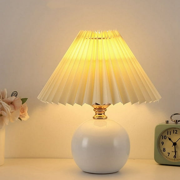 USB Retro Pleated Bedside Lamp Table Cute Desk for Bedroom Girl Princess Bed Deco Ceramic Base LED Light