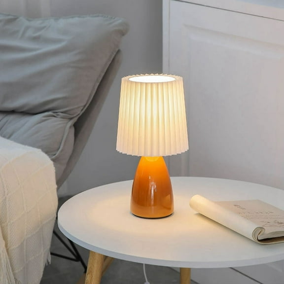 USB Retro Pleated Beside Lamp Table Cute Desk Lamp for Bedroom Stepless Dimming Bed Lamp Deco LED Light Orange
