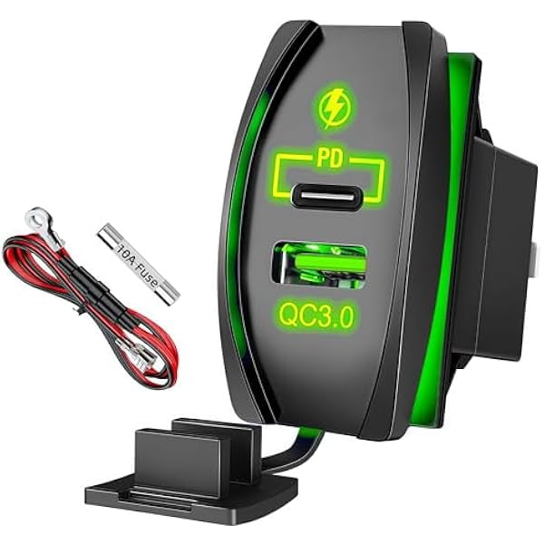 USB Rocker Switch Car Charger Socket with Voltmeter QC3.0 4.2A PD Type ...