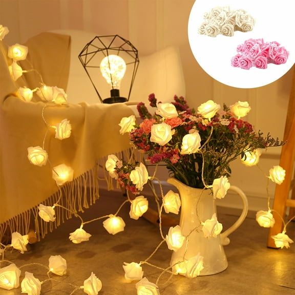 USB Romantic Rose LED String Easter Lights, Fairy Rose Flower Lights for Easter Decor, Wedding, Room, Garden & Party, Flexible Warm Decorative Light for Indoor & Outdoor Festival Use, 118in, Pink