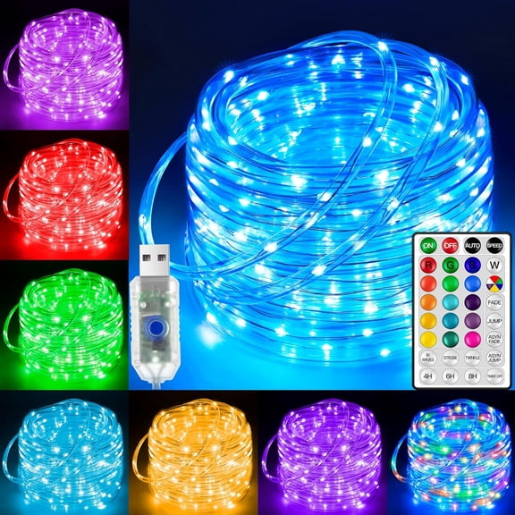 USB Rope Lights Indoor Color Changing, 33FT 100 LED String Lights with Remote, 18 Colors Christmas Light for Indoor Bedroom Party Wedding Holiday Decorations