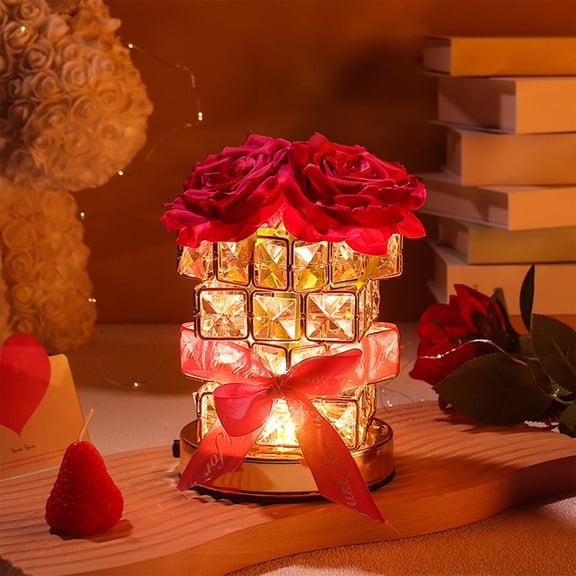 USB Rose Night Light, Color Changing Glass Table Lamp - Romantic Decorative Gift for Valentine's Day, Bedside Ambient Light, USB Powered