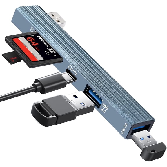 USB SD Card Reader, SD Card Adapter Memory Card Reader with SD & MicroSD Slots Compatible with Laptop, , Win, Linux, PC, Camera