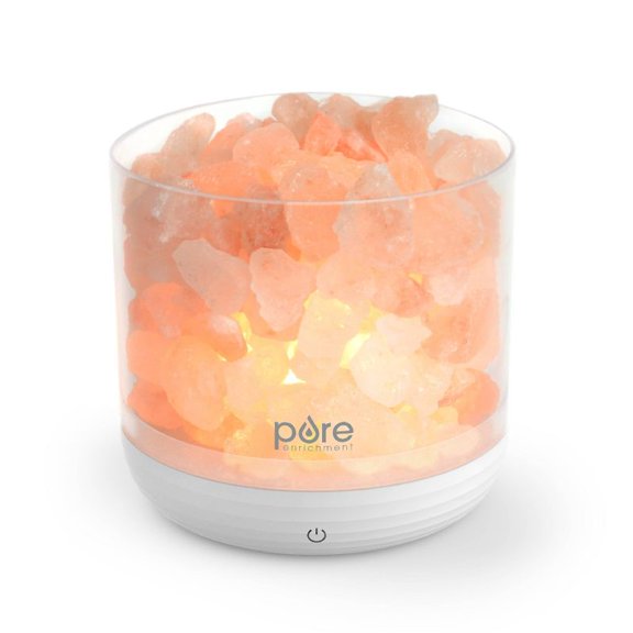 USB Salt Lamp, Natural Himalayan Salt Crystal Mood Light with Adjustable Brightness, Includes USB Power Cord and 2 Halogen Bulbs for Home Bedroom Office Decor