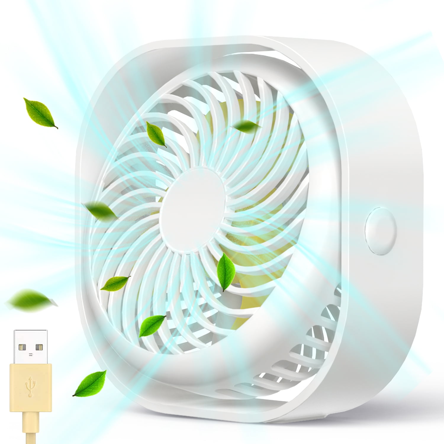 USB Small Desk Fan, Quiet, Portable Personal Table Fan with 3 Speeds