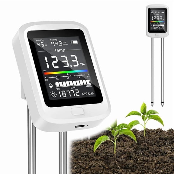 USB Soil Sensor 6 in 1 Digital Soil Tester, Soil Testing Meter for Moisture, pH, Fertility, Temperature, Sunlight, and Ambient Humidity for Gardening Agriculture Plants