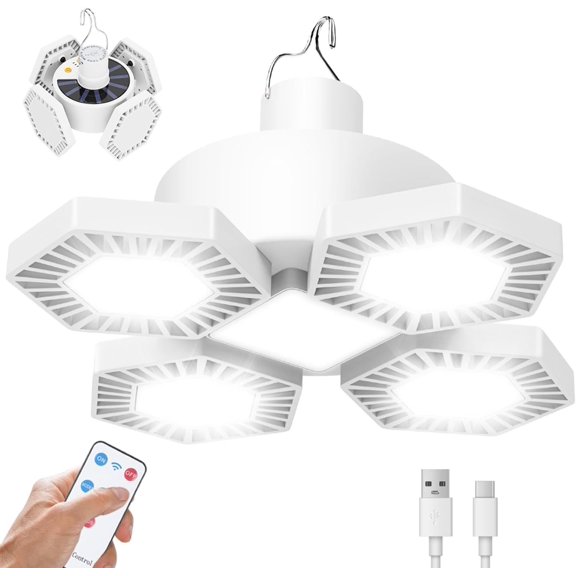 USB Solar Camping Light with Remote Control - Folding Rechargeable Lantern, 360Lighting Waterproof Hanging Tent Lights Outdoor Light for Camping, Hiking, Outage, Emergency, Hurricane (169 LEDs)