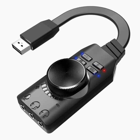USB Sound Adapter with Virtual 7.1 Surround USB External Sound Card for Gamers, Supports Easy Setups