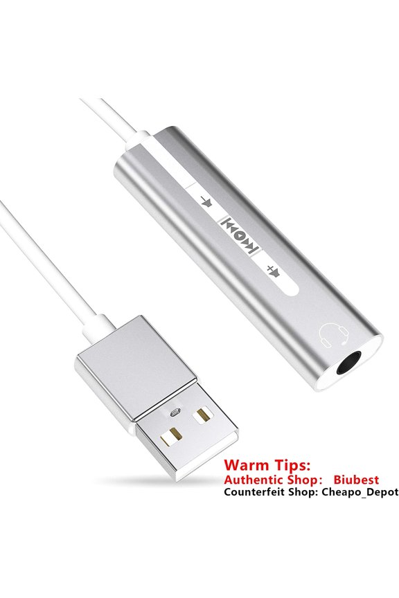 USB Sound Card External Converter USB Audio Adapter with 3.5mm Aux Stereo for Headset, PC, Laptops, Desktops, PS4, Windows, Mac, and Linux- HiFi Magic Voice 7.1CH, Silver