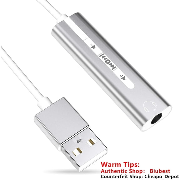 USB Sound Card External Converter USB Audio Adapter with 3.5mm Aux Stereo for Headset, PC, Laptops, Desktops, PS4, Windows, Mac, and Linux- HiFi Magic Voice 7.1CH, Silver