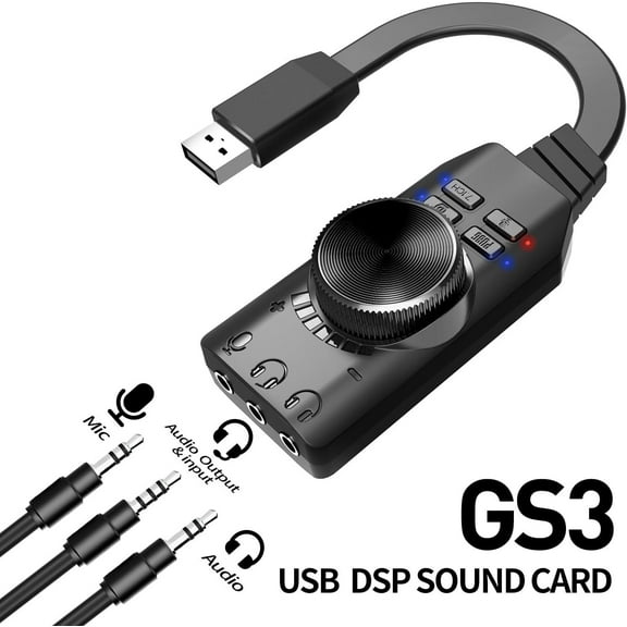 USB Sound Card Virtual 7.1 Surround Sound USB External Sound Card Adapter with PUBG Sound Effects for PC/PS4/PS5/Mac/Gaming Headset,Plug and Play