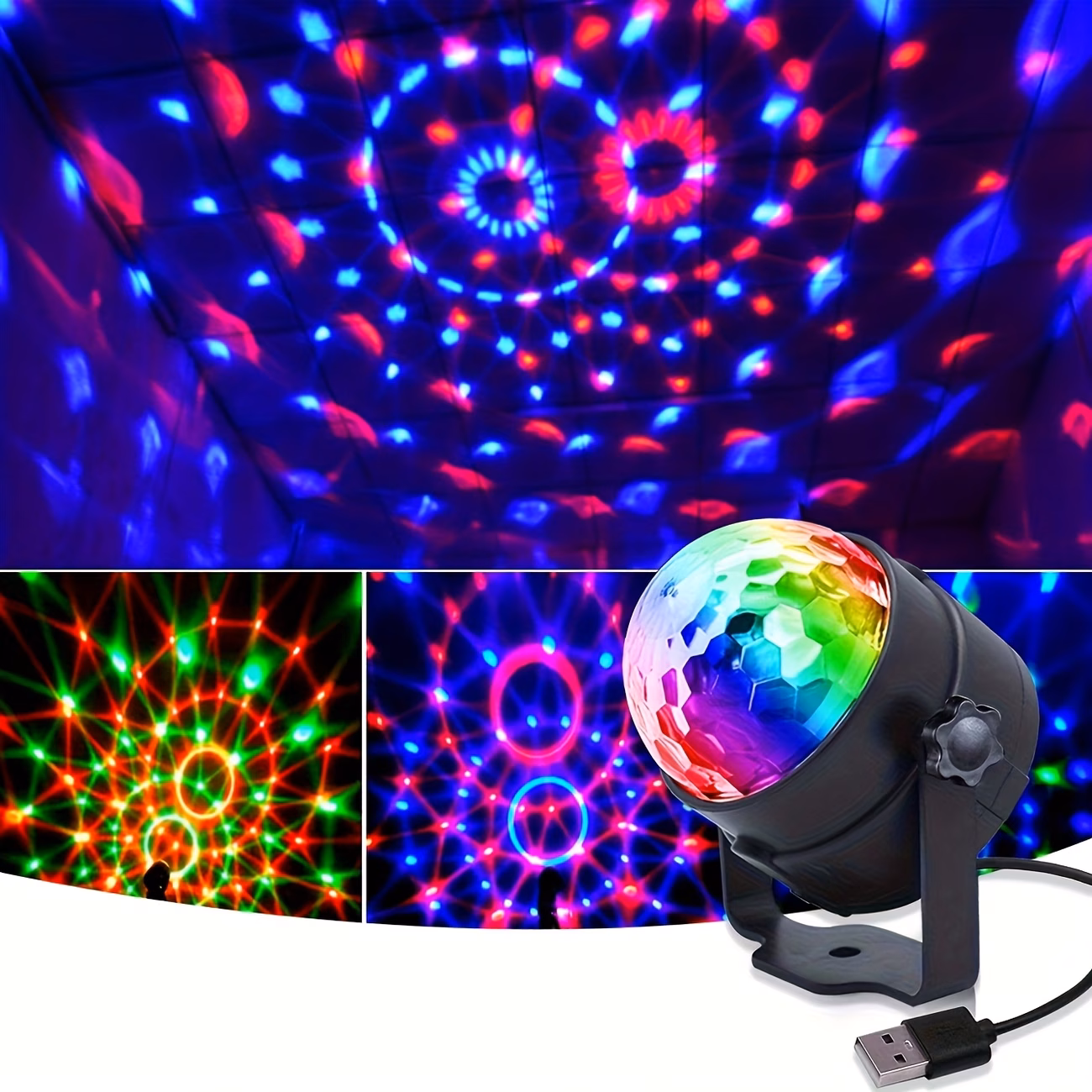 USB Sound Control Sync HD Prism RGB Disco Ball Light Multi-Directional Chasing Light for Party Wedding Bar K Song Atmosphere