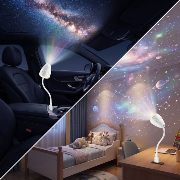 USB Spaceship Star Projector with Flexible , Plug-in Night Light for Bedroom Ceiling, 3 Slides