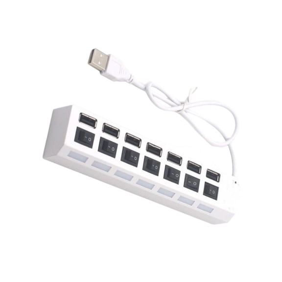 USB Splitter 7 Port Power USB Expander USB2.0 Data Adapter Individual Switches for PC