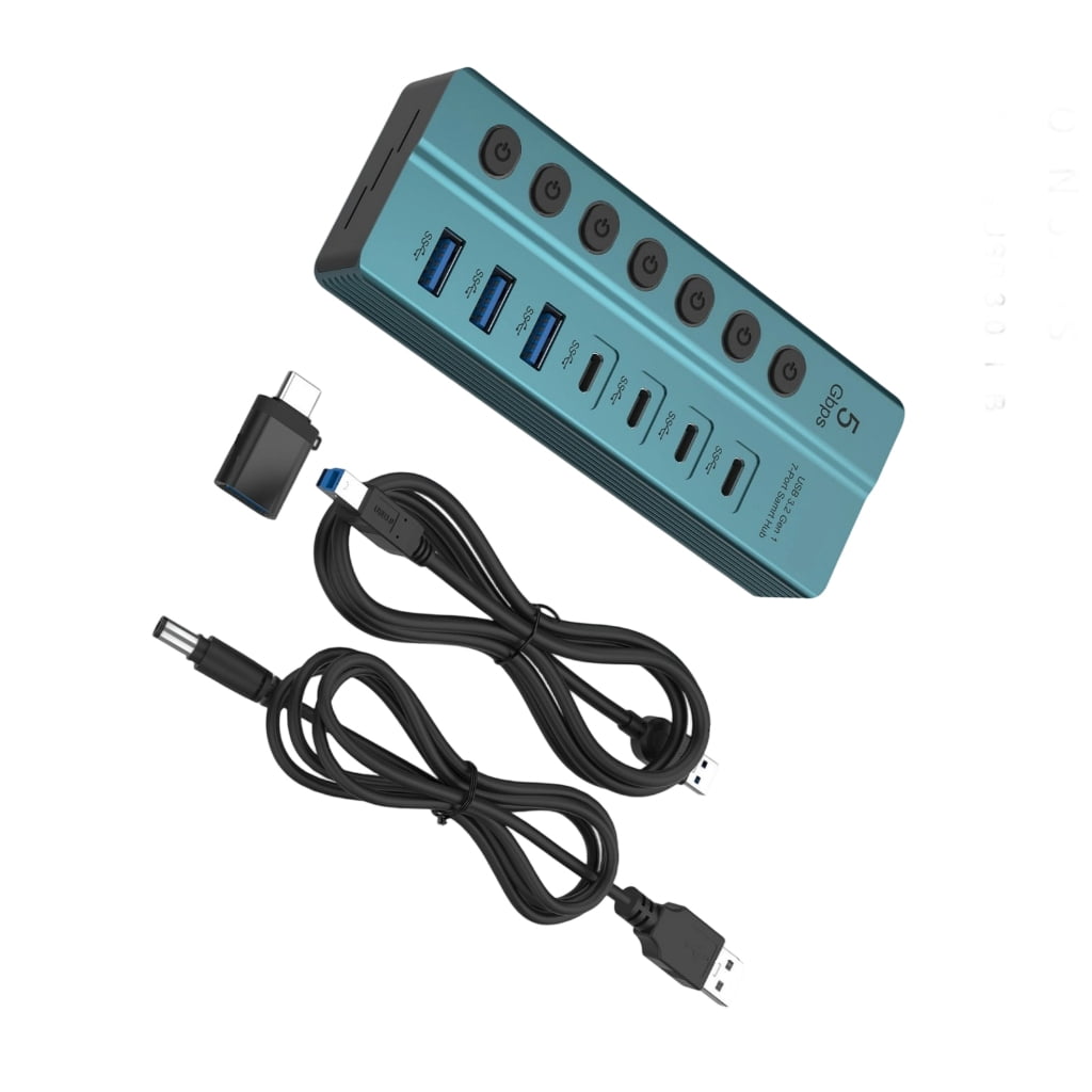 USB Splitter 7 Port Power USB Splitter Expander USB3.0 Data Port ...