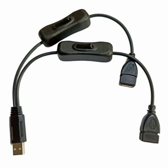 USB Splitter Cable 1 to 2 with Switch for Power Control and Data Transfer 31cm USB A to Dual USB Female Cable