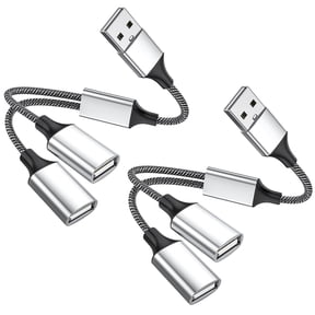 USB Splitter Cable, (2-Packs) USB Y Splitter Adapter Dual USB 2.0 Extension Cord for Charging and Data Transfer, Compatible with Laptop, Mac, Tesla Model 3
