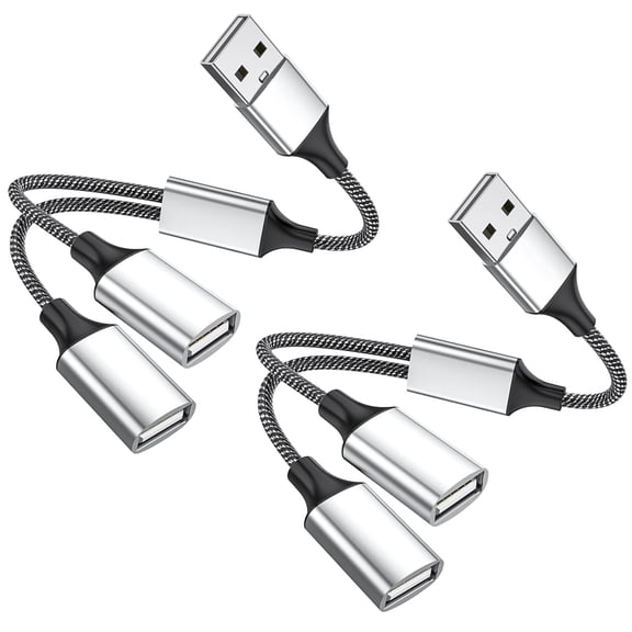 USB Splitter Cable, (2-Packs) USB Y Splitter Adapter Dual USB 2.0 Extension Cord for Charging and Data Transfer, Compatible with Laptop, Mac, Tesla Model 3