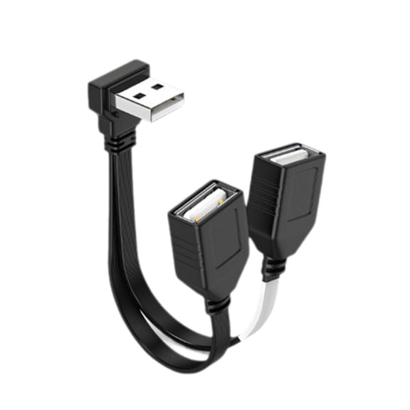 Double USB Splitter Cable 1 Male To 2 Female Power Extension Cord 90 degree 480Mbps Transfer For Computer And Car Use