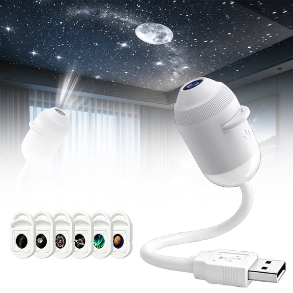 USB Star Sky Projection Night Light, Flexible Adjustable Galaxy Moon Star Projector Lamp, Multi Film Pattern Portable Starry Sky Ambient Decor Light for Bedroom Living Room Party Atmosphere Lighting