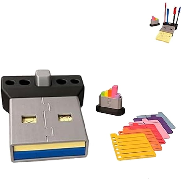 USB Sticky Note Pad | Note Holder and Templates, Creative Desk Organizer with Pen Holder, Fun Novelty Gift for Tech Lovers (1/2 Pcs)