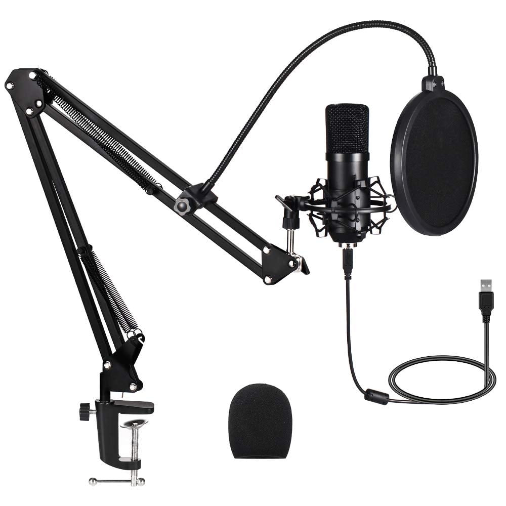 USB Streaming Podcast PC Microphone: Professional Computer Mic 192kHz/24bit Studio Cardioid Condenser Mic Kit with Sound Card Boom Arm Shock Mount Pop Filter,for Skype