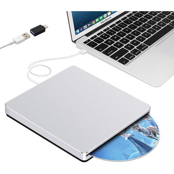 USB Superdrive for Apple Mac: Slim CD Burner Reader Aluminum Silver
