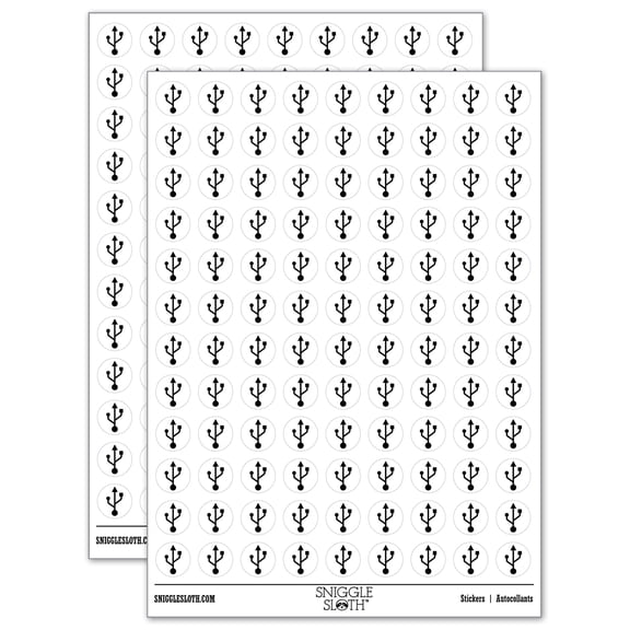 USB Symbol 200+ Round Stickers - White - Gloss Finish - 0.50" Size