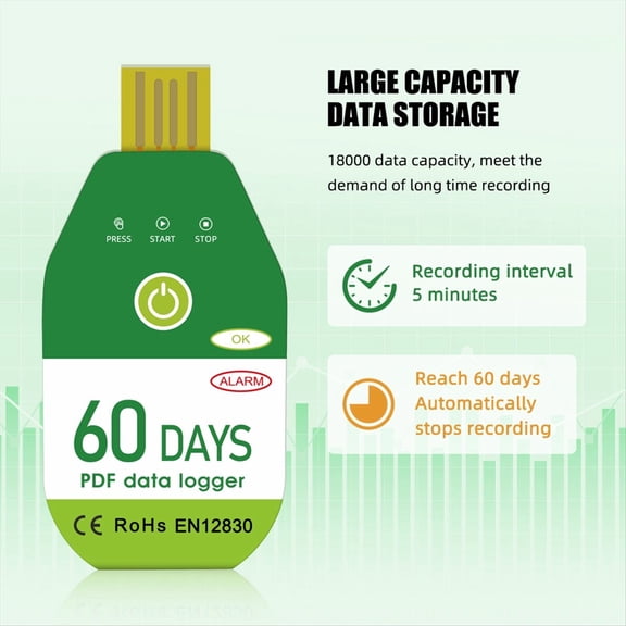 USB Temperature Data Logger Temperature & Humidity Recorder Alarm Thermometer Recorder Tester Report PDF 60 Days