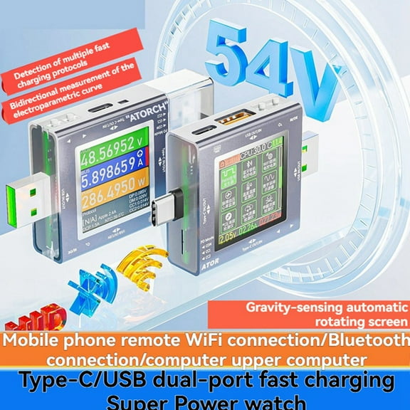 USB Tester Multi-Function Digital Display Voltage Current Monitor Power Meter with TVOC/CO2 2-in-1 Digital Sensor