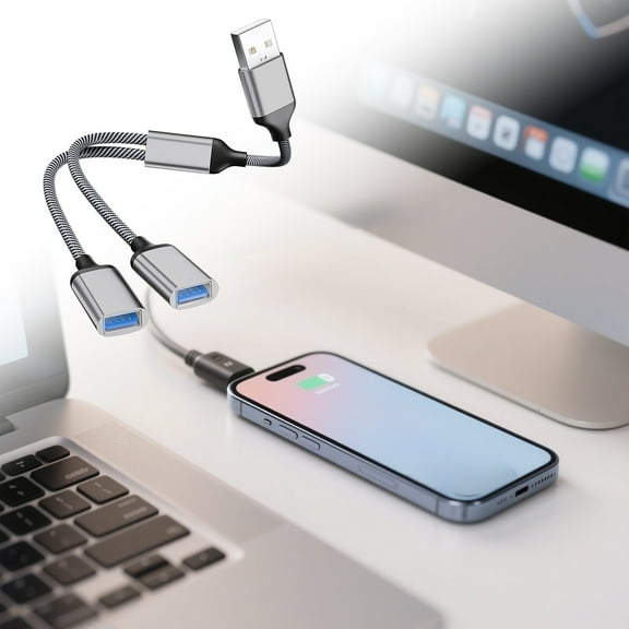 USB To Type C Adapter 2 In 1 Port Converter For Fast Charging & 2.0 Data Transfer Compatible With PC/Laptop/Smartphone