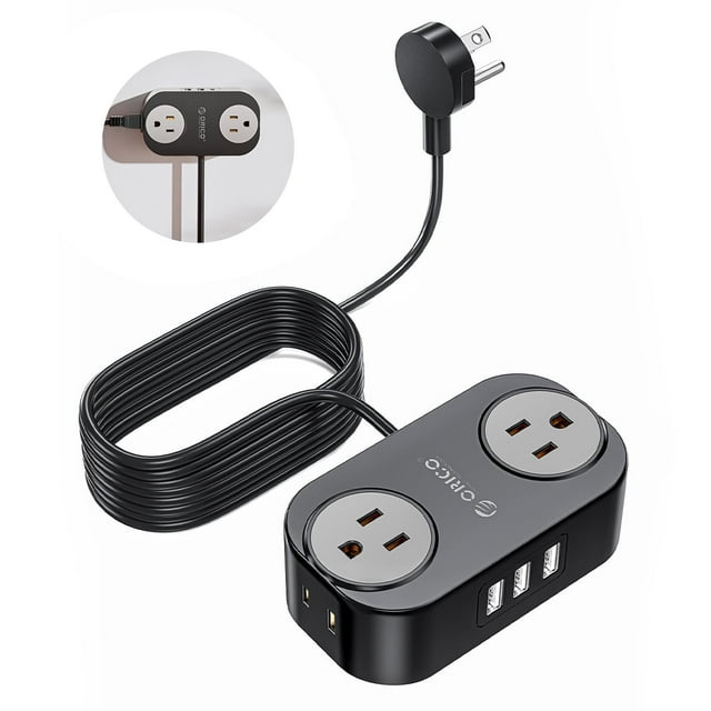 USB Travel Power Strip ORICO Charging Station with 4 Outlets 3 USB A Ports, 10 Ft Flat Extension Cord Power Cube for iPhone /iWatch/iPad,Travel Cruise Apartment College Dorm Room Essentials