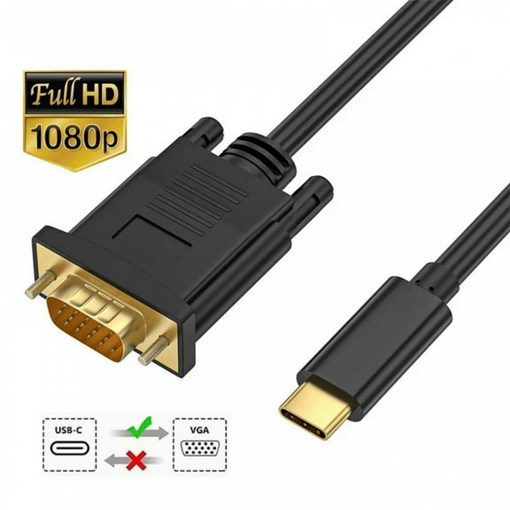 USB Type C 3.1 to VGA Adapter Cable 1080P Type-C Male to VGA Male Video Converter Cable For HDTV Projector Laptop Monitor 3.2/5.9ft