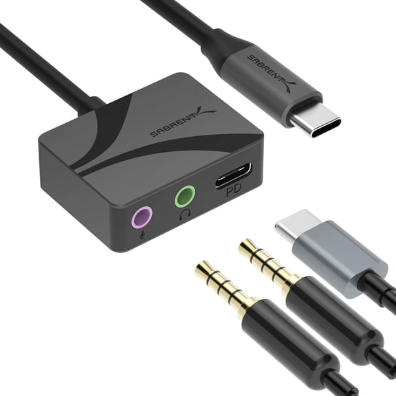 USB Type-C to 3.5mm Audio Adapter with 100W PD, USB C External Sound Card for Headset Microphone Speakers Stereo Output 24-bit 96KHz Compatible with Laptop Tablet Smartphone (AU-PACM)