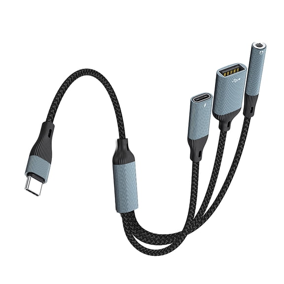 USB Type C 3in1 Converters Cable with 3.5mm Sound PD60W Charging OTGs Data Cable for Smartphones and Computers