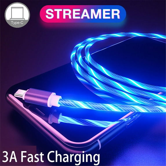 USB Type C Cable 3.3ft, Led Light Up Charging USB A to USB C Flowing Charge Cord Compatible with Android Samsung Galaxy S10 S9 S8 Plus,Note 9 8,USB C Charger,Blue